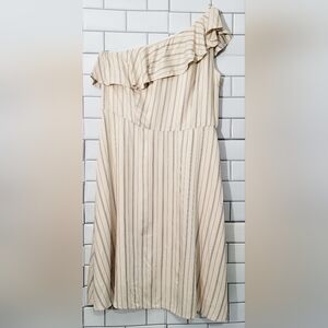 NWT ANN TAYLOR Sleeveless One Shoulder A Line Midi Dress Ruffle Neck Lined Side